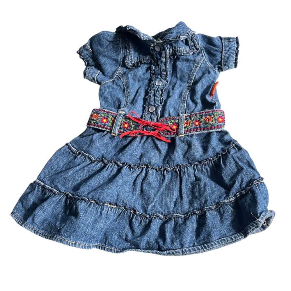 Vintage Carters Denim Dress Belted Short Sleeve Western Cowgirl Size 12M